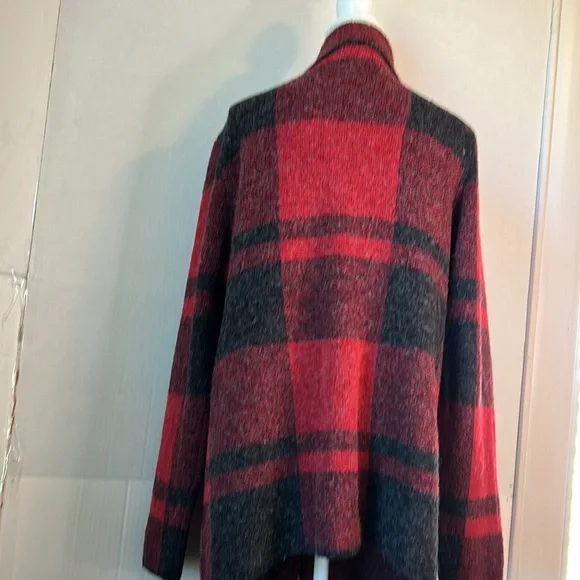 Allie & Rob Collared Lightweight Red Black Paid Open Front Pocket Cardigan Sz XL - Picture 4 of 10